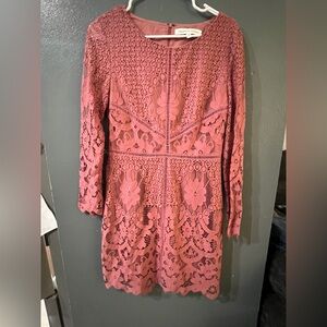 Cupcakes & Cashmere Long Sleeve Lace Dress in Dusty Rose